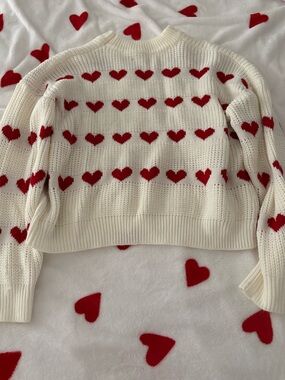 Cream Heart Pattern Knit Sweater